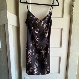 Urban Outfitters Black Slip Dress with Pink and Cream Abstract Print